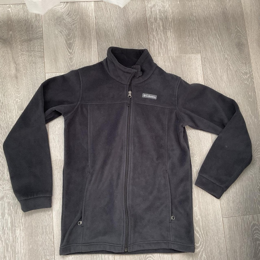 Columbia Kids Fleece Jacket Charcoal Gray Full Zip Hiking Sweater Large 14/16